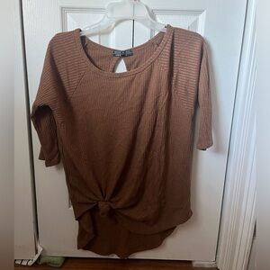 Elegant Brown Knot Front Women's Blouse